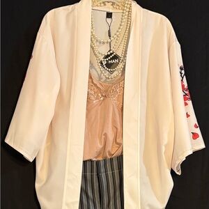 Forever Young Cream Kimono with Red Floral Accents